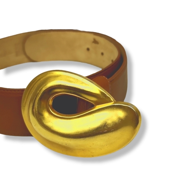 VINTAGE ROBERT LEE MORRIS Leather Belt Gold Swirl Buckle Wearable Art Deco 80s - Picture 10 of 16